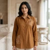Luxever Women's Floral Embroidered Cotton Shirt