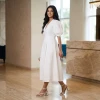 Luxever Women's Solid Cotton Puff Sleeve Midi Dress