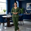 Luxever Olive Green Lace Embroidered Co-ord Set for Women
