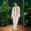 Luxever Ivory Floral Embroidered Co-ord Set for Women