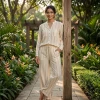 Luxever Beige Striped Button-Down Co-ord Set for Women
