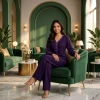 Luxever Deep Purple Lace Embroidered Co-ord Set for Women