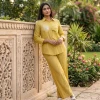 Luxever Mustard Yellow Embroidered Co-ord Set for Women