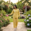 Luxever Mustard Yellow Embroidered Co-ord Set for Women