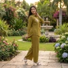 Luxever Olive Green Embroidered Co-ord Set for Women