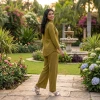 Luxever Olive Green Embroidered Co-ord Set for Women