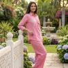 Luxever Pink Floral Embroidered Co-ord Set for Women