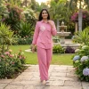 Luxever Pink Floral Embroidered Co-ord Set for Women
