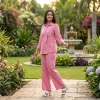 Luxever Pink Floral Embroidered Co-ord Set for Women