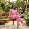 Luxever Pink Floral Embroidered Co-ord Set for Women
