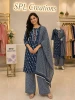 SPL Creations Navy Blue Printed Kurta Pant Set with Dupatta